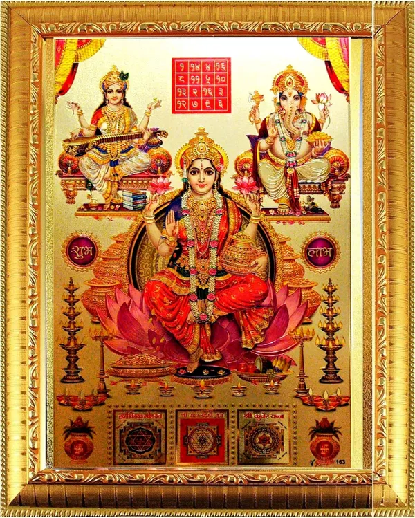 Photo_&_Frame_Laxmi_Ganesh_Saraswati_With_Ganesh_Yantra_,_Mahalaxmi_Yantra_And_Kuber_Yantra___|