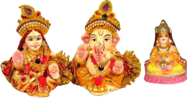 Terracotta_Laxmi_Ganesh_Murti_With_Kuber_Ji_Murti_Decorative_Showpiece_-_7.5_Cm_(Clay,_Multicolor)