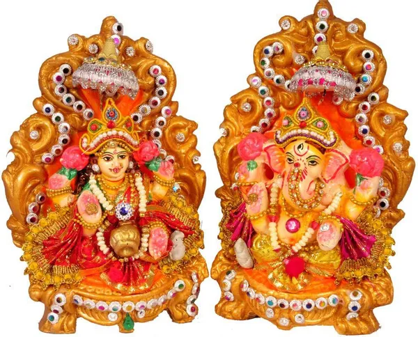 Laxmi_Ganesh_Decorative_Showpiece_-_16_Cm_(Clay,_Multicolor)
