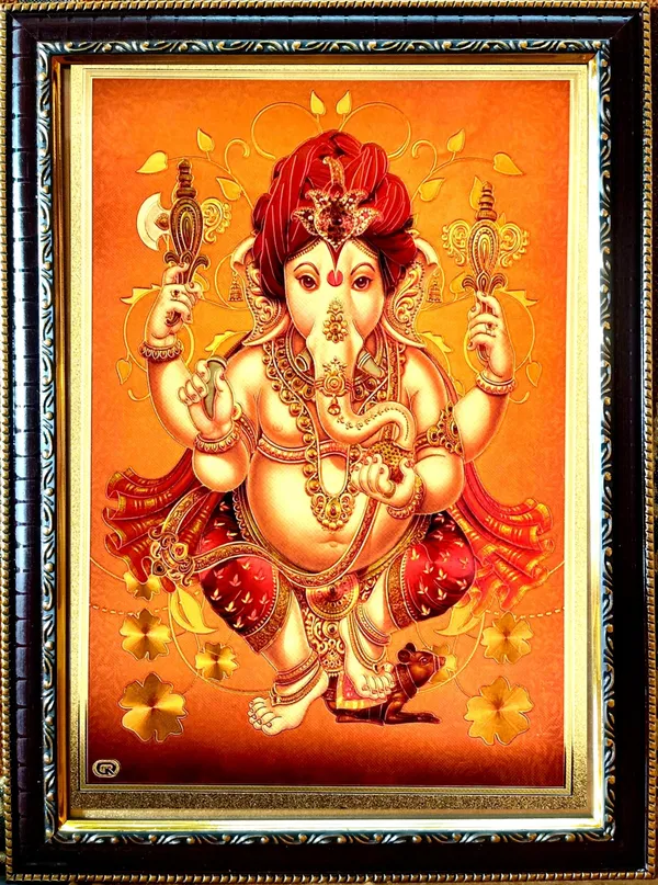 Photo_&_Frame_Gold_Foil_Embossed_Ganesha___(33_X_24_Cm_)