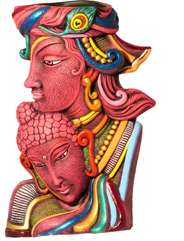 Terracotta_Buddha_And_Krishna_Flower_Vase_Terracotta,_Earthenware_Vase_(9.8_Inch,_Pink)