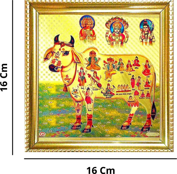 Photo_&_Frame_Kamdhenu_Cow_With_Brahma_Vishni_Mahesh/Siva_|_Gou_Mata