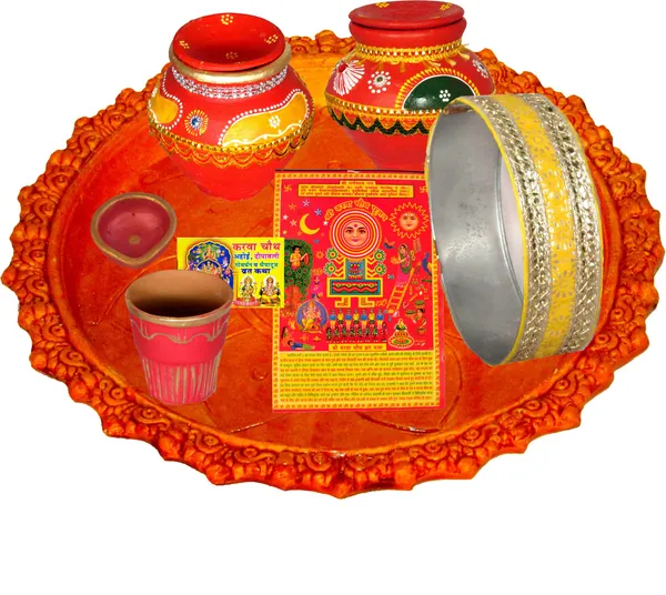 9_Inch_Terracotta_Karwa_Chauth_Thali_And_Ahoi_Ashtami_Thali_With_Glass_For_Pooja_Terracotta_(8_Pieces,_Multicolor,_Red)