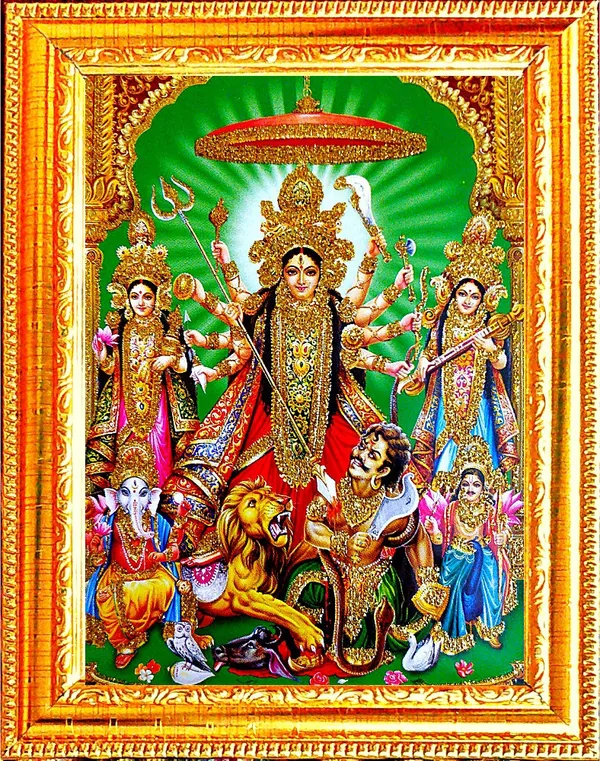 Photo_&_Frame_Laxmi_Ji,_Kali_Maa,_Saraswati_Ji_With_Mahishasura|_Goddess