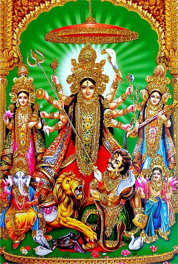 Photo_&_Frame_Laxmi_Ji,_Kali_Maa,_Saraswati_Ji_With_Mahishasura|_Goddess