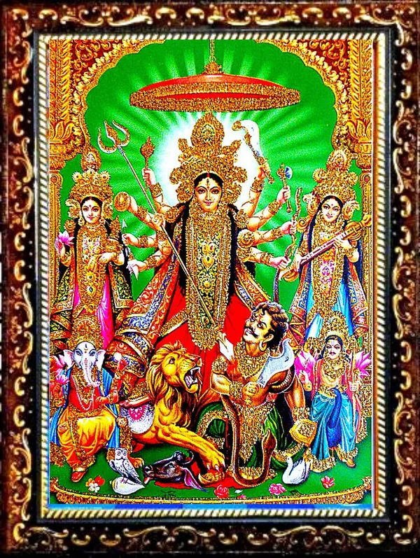 Photo_&_Frame_Laxmi_Ji,_Kali_Maa,_Saraswati_Ji_With_Mahishasura|_Goddess
