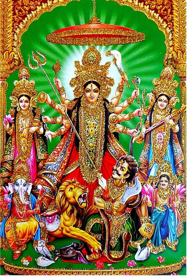 Photo_&_Frame_Laxmi_Ji,_Kali_Maa,_Saraswati_Ji_With_Mahishasura|_Goddess