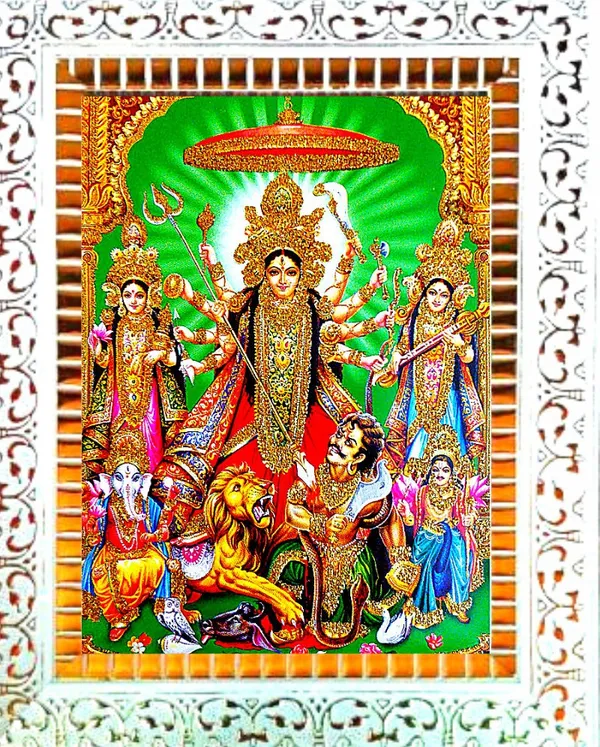 Photo_&_Frame_Laxmi_Ji,_Kali_Maa,_Saraswati_Ji_With_Mahishasura|_Goddess