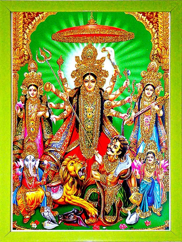 Photo_&_Frame_Laxmi_Ji,_Kali_Maa,_Saraswati_Ji_With_Mahishasura|_Goddess