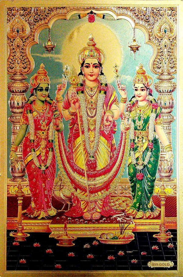 Photo_&_Frame_Lord_Murugan_And_His_Two_Wives_??__Valli_And_Devasena
