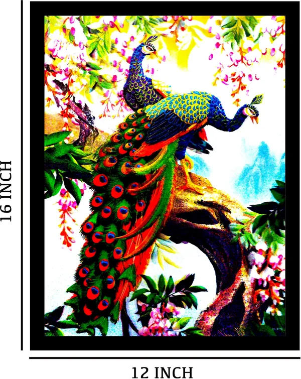 Photo_&_Frame_5D_Peacock_Painting_For_Living_Room_Digital_Reprint_16_Inch_X_12_Inch_Painting_(With_Frame)