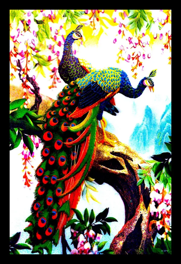 Photo_&_Frame_5D_Peacock_Painting_For_Living_Room_Digital_Reprint_16_Inch_X_12_Inch_Painting_(With_Frame)