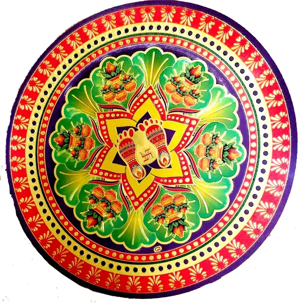 22.86_Cm_Gold_Foil_Embossed_Rangoli_Design_Self_Adhesive_Sticker_(Pack_Of_1)