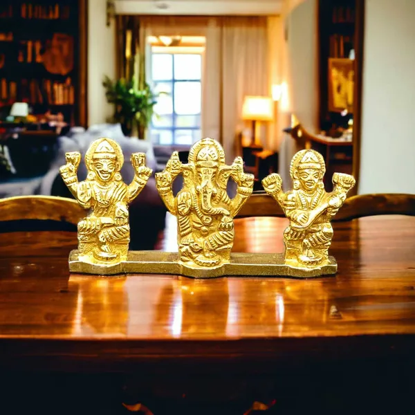 SUNINOW_Suninow_Brass_Laxmi_Ganesh_Saraswati_idol_for_home_and_office_Decorative_Showpiece_-_6_cm_(Brass,_Gold)