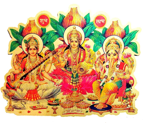 20.32_Cm_Laxmi_Ganesh_Saraswati_Shubh_Labh_Wall_Sticker_Self_Adhesive_Sticker_(Pack_Of_1)