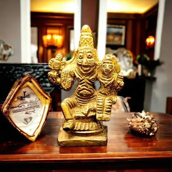 SUNINOW_Suninow_Brass_Idol_Narasimha_Lakshmi:_Vishnu_Laxmi_Statue_for_Home_Temple_Decorative_Showpiece_-_6.5_cm_(Brass,_Gold)