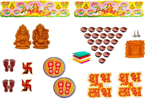 20.32_Cm_Shubh_Diwali_Sticker_With_Complete_Diwali_Pooja_Kit_Self_Adhesive_Sticker_(Pack_Of_21)