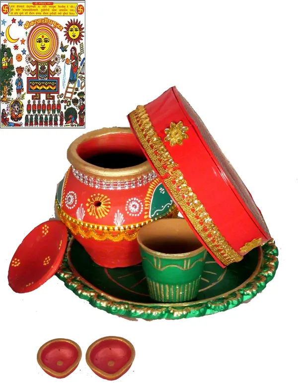 6_Inch_Terracotta_Karwa_Chauth_Thali_With_Karwa_And_Glass_For_Pooja_Terracotta_(7_Pieces,_Multicolor,_Multicolor)