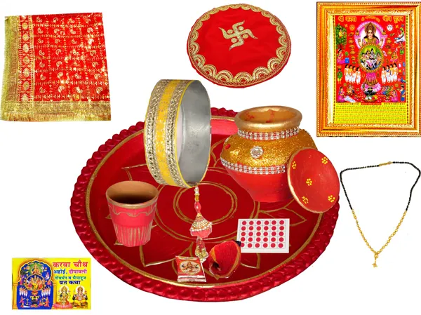 Photo_&_Frame_12_Inch_Terracotta_Karwachauth_Thali_Set_With_Full_Size_Chunni_,Glass_,Frame_Terracotta_(12_Pieces,_Multicolor)