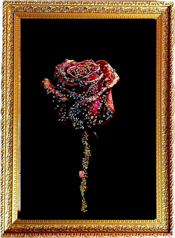 SUNINOW_Crystal_Red_rose_painting_for_wall_deoration_Embossed_18_inch_x_12_inch_Painting_(With_Frame)