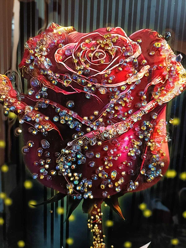 SUNINOW_Crystal_Red_rose_painting_for_wall_deoration_Embossed_18_inch_x_12_inch_Painting_(With_Frame)
