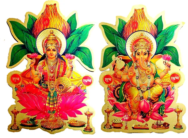 20.32_Cm_Laxmi_Ganesh_Shubh_Labh_Wall_Sticker_Self_Adhesive_Sticker_(Pack_Of_2)