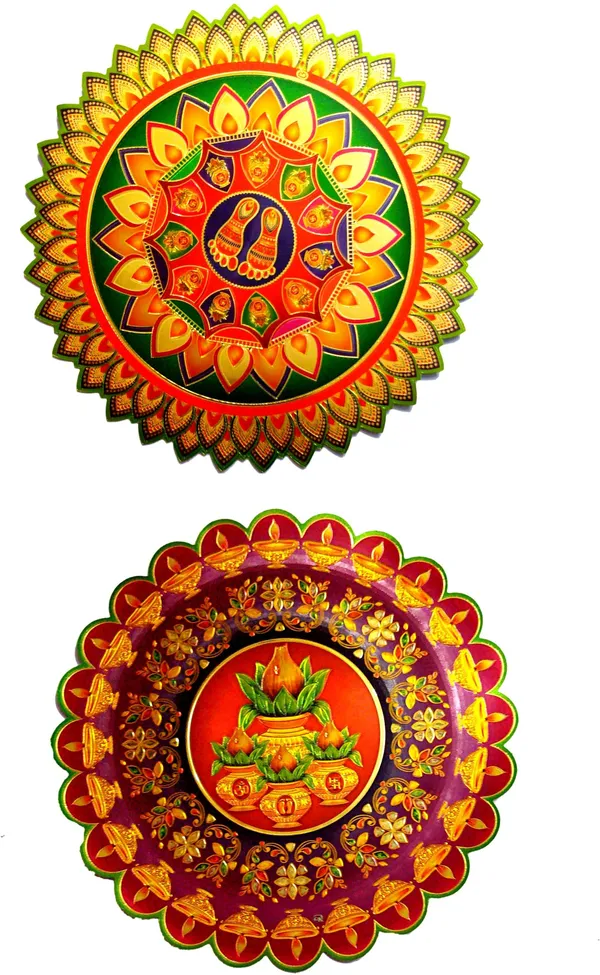 22.86_Cm_Gold_Foil_Embossed_Rangoli_Design_Self_Adhesive_Sticker_(Pack_Of_2)