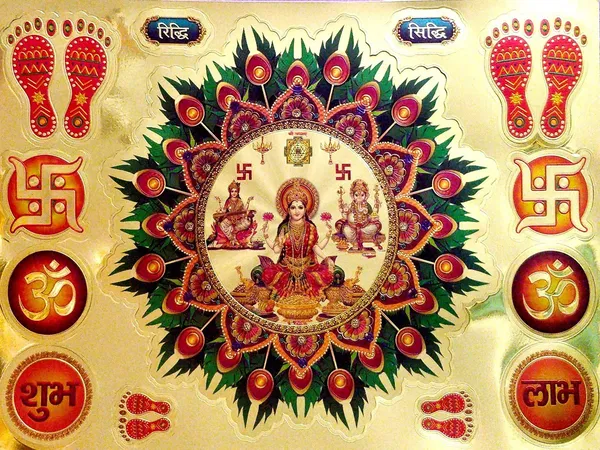 30.48_Cm_Laxmi_Ganesh_Saraswati_Sticker_For_Home_With_Paduka_,_Swastik_,_Om_Self_Adhesive_Sticker_(Pack_Of_13)