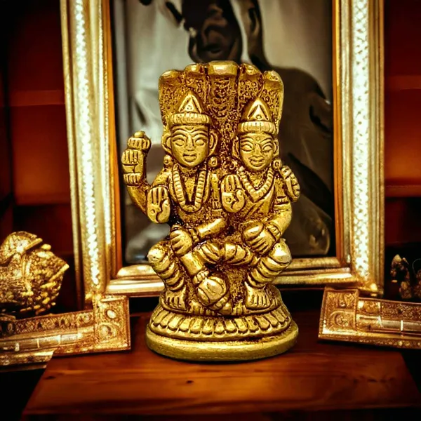SUNINOW_Suninow_Brass_Vishnu_Laxmi_idol_for_home_and_office_Decorative_Showpiece_-_7_cm_(Brass,_Gold)