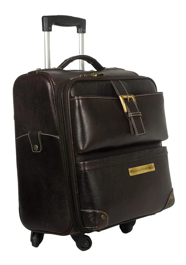 100%_Pure_Leather_Black_Trolley_Bag_360_rotation_wheels_(3_Years_warranty)