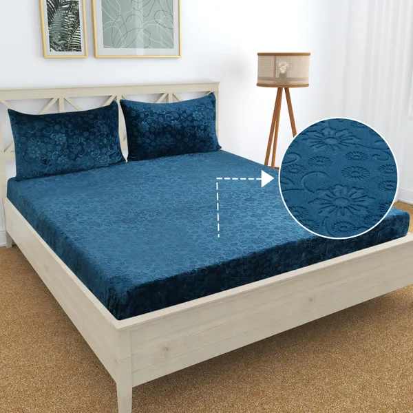 PREMIUM_500_TC_HEAVY_VELVET_WARM__FITTED_BEDSHEET_WITH_ELASTIC_ALL_AROUND_having_Embossing_Floral_design