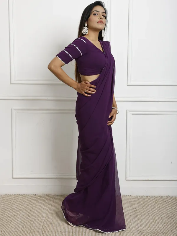 Ready_To_Wear_Pure_Georgette_Purple_Saree_With_Laced_Work_Blouse
