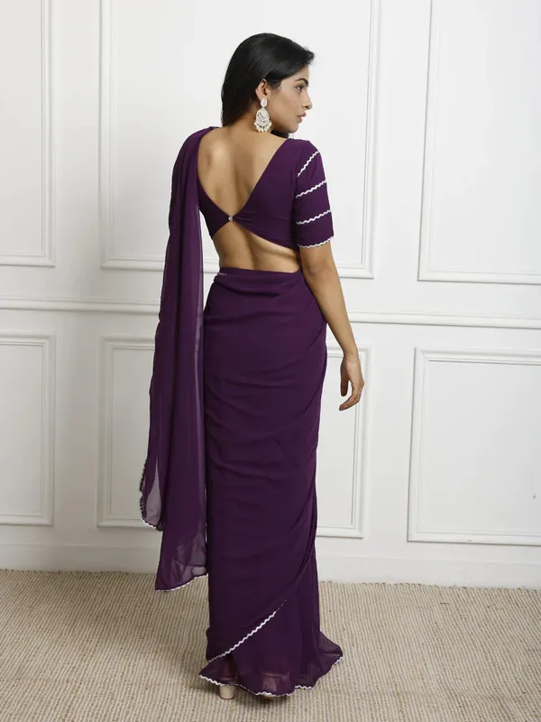Ready_To_Wear_Pure_Georgette_Purple_Saree_With_Laced_Work_Blouse