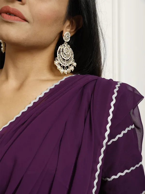 Ready_To_Wear_Pure_Georgette_Purple_Saree_With_Laced_Work_Blouse