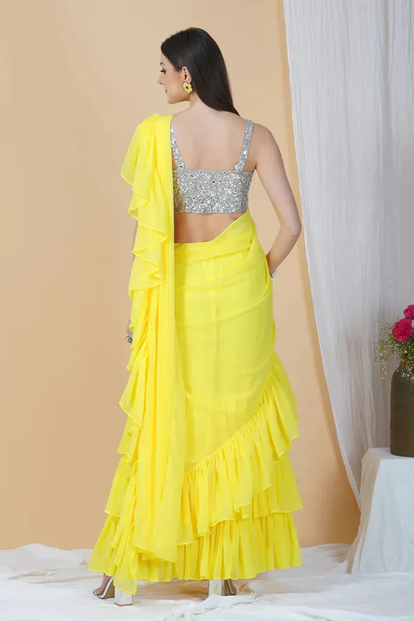 Ready_To_Wear_Yellow_Frill_Skirt_Style_Saree_With_An_Embellished_Blouse