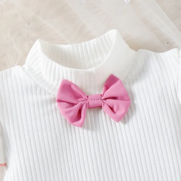 Girl's_Bowknot_Decor_Outfit_2pcs,_Ribbed__Top_&_Pleated_Skirt_Set,_Preppy_Style_Kid's_Clothes_For_Spring_Autumn