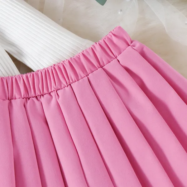 Girl's_Bowknot_Decor_Outfit_2pcs,_Ribbed__Top_&_Pleated_Skirt_Set,_Preppy_Style_Kid's_Clothes_For_Spring_Autumn