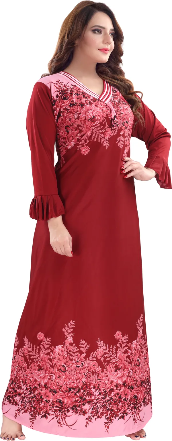 Red_Full_Sleeve_Summer_Nighty_For_Women