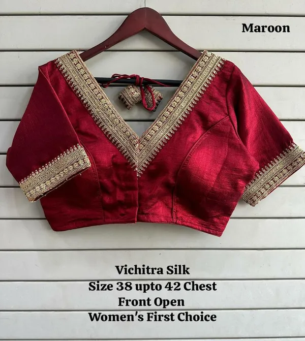 Anu Shopping Maroon Vichitra Silk Fancy Readymade Blouse Price in India Buy Anu Shopping Maroon Vichitra Silk Fancy Readymade Blouse online at undefined
