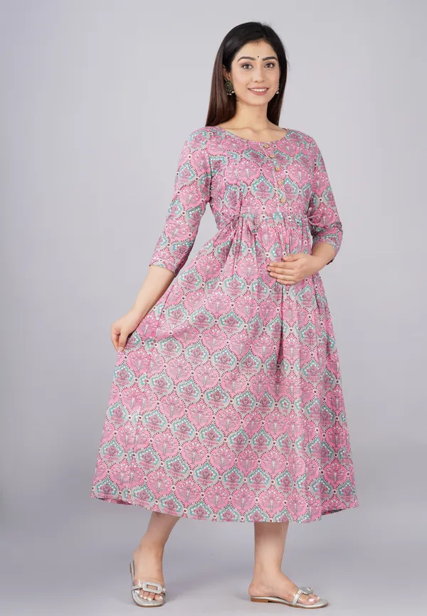 Nevisha Style Sanganeri Light Pink Maternity And Feeding Gown Price in India Buy Nevisha Style Sanganeri Light Pink Maternity And Feeding Gown online at undefined