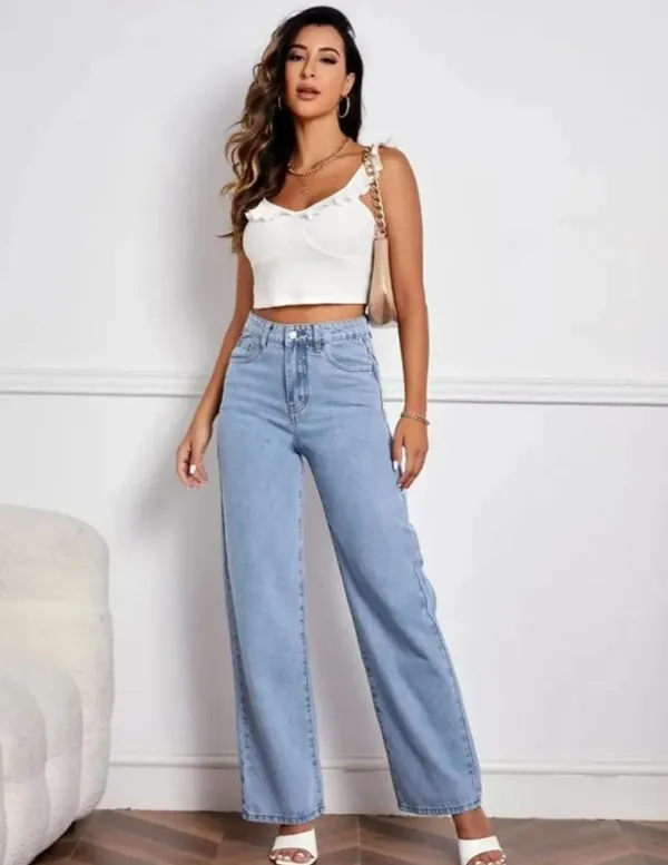 Surfashionable_Trandy_Clean_Look_Solid_Pattern_Light_Blue_Wide_Legs_Denim_Jeans_For_Women