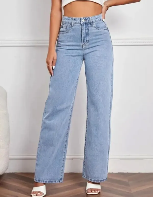Surfashionable_Trandy_Clean_Look_Solid_Pattern_Light_Blue_Wide_Legs_Denim_Jeans_For_Women