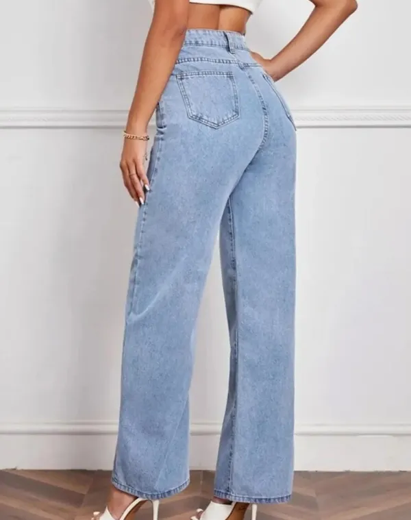 Surfashionable_Trandy_Clean_Look_Solid_Pattern_Light_Blue_Wide_Legs_Denim_Jeans_For_Women