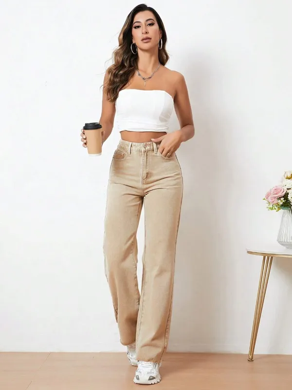 XoXo_Trending_Beige_Colour_Stylish_Style_Denim_Bell_Bottom_Jeans_For_Women