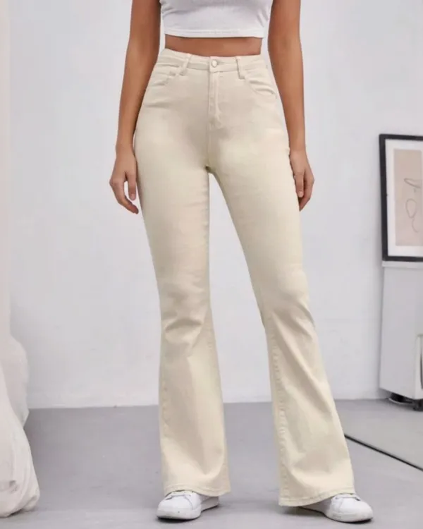Beige_Colour_Boot_Cut_High_Rise_Style_Solid_Denim_Jeans