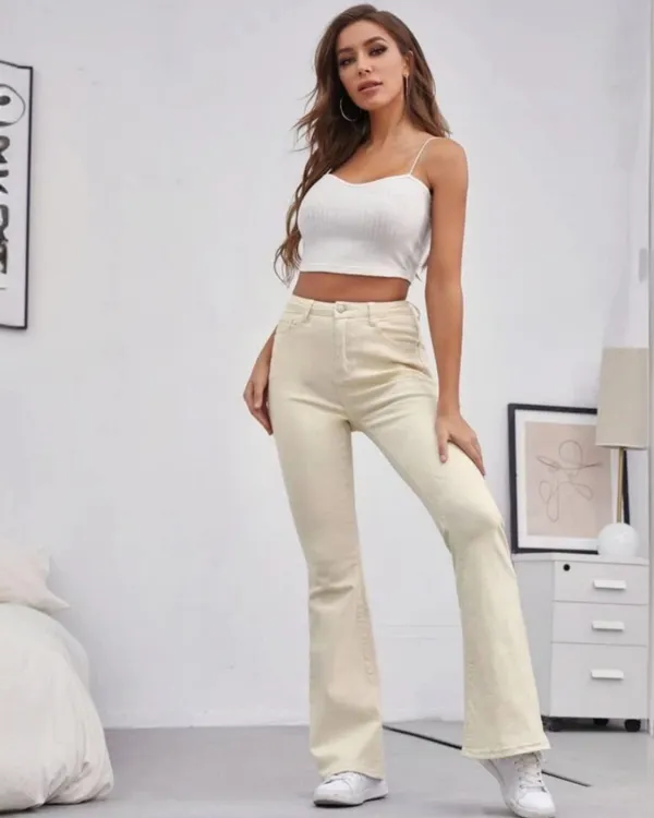 Beige_Colour_Boot_Cut_High_Rise_Style_Solid_Denim_Jeans
