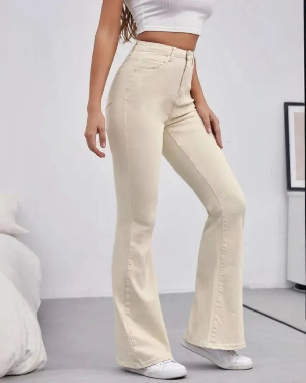 Beige_Colour_Boot_Cut_High_Rise_Style_Solid_Denim_Jeans