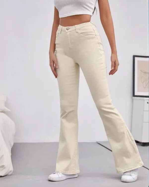 Beige_Colour_Boot_Cut_High_Rise_Style_Solid_Denim_Jeans