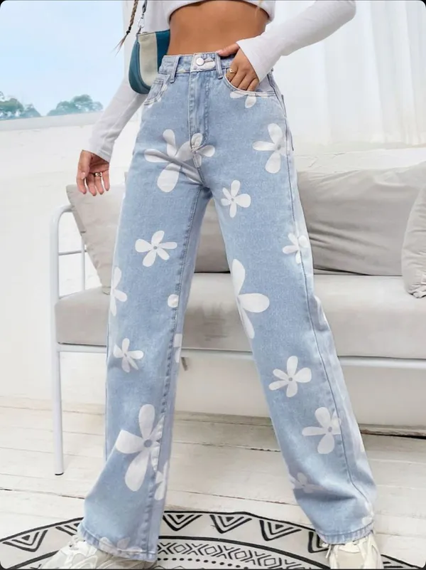 DDMCLOTHING Printed Sky Blue Flower Style Denim Jeans Price in India Buy DDMCLOTHING Printed Sky Blue Flower Style Denim Jeans online at undefined