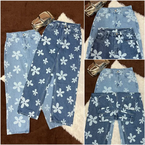 High_Waisted_Flower_Printed_Unique_Stylish_Fabulous_Stone_Blue_Denim_Jeans_For_Women